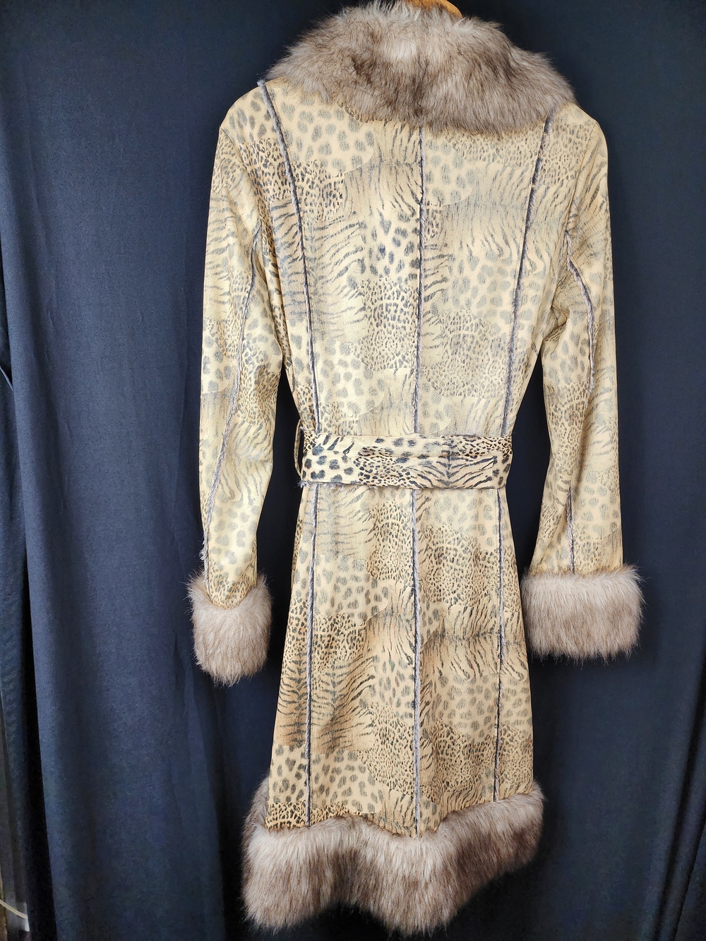 George Simonton Women's Tan Animal-Print Fur Trim Coat Size M - Picture 7 of 14